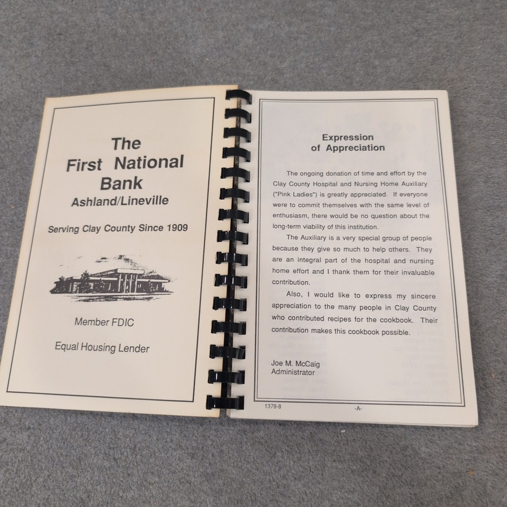 Clay County Hospital Auxiliary Cookbook Alabama Community Recipes Spiral Bound - Picture 2 of 4